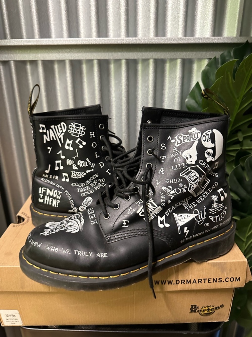 Dr. Martens Black White Graphic Lace-Up Boots - Picture 3 of 6